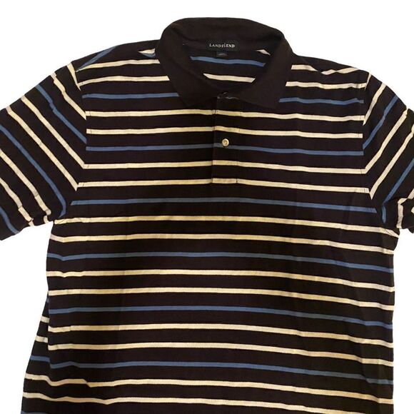 Lands End Navy White and Blue Striped Short Sleeve‎ Polo Sz L - Picture 8 of 10